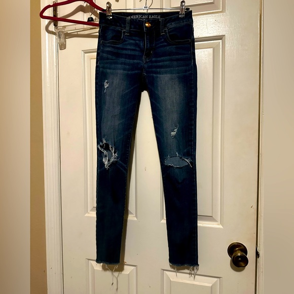 American Eagle Super Stretch Jegging, Distressed, Dark Wash Like New, Size 00 - Picture 1 of 6